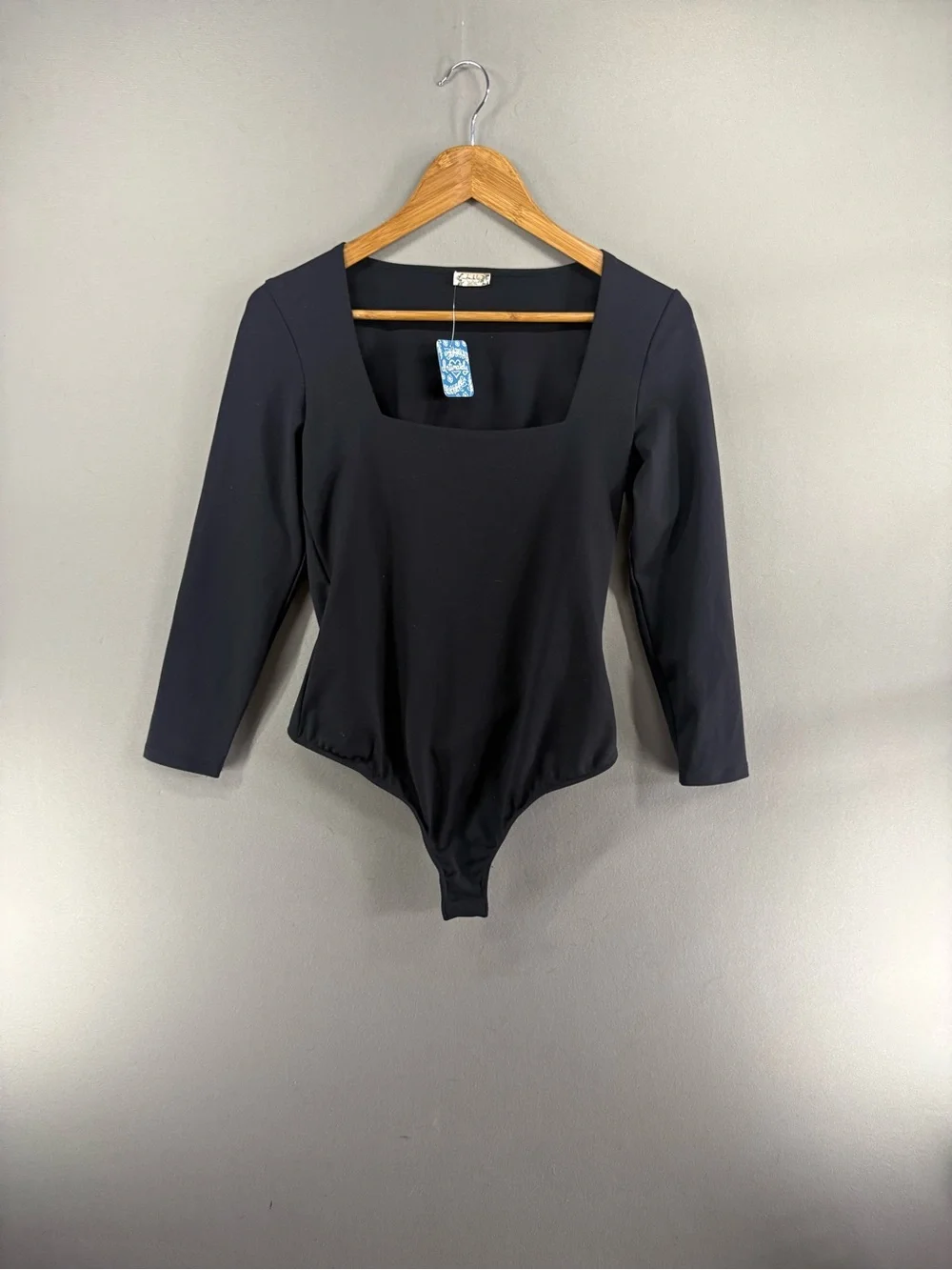 Intimately Free People Women Bodysuit Black Square Neck Long Sleeve Size M